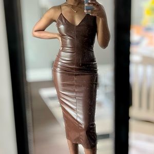 Fashion Nova Make it Sexy Faux Leather Midi Dress - Brown, Size M Fits S, NWT